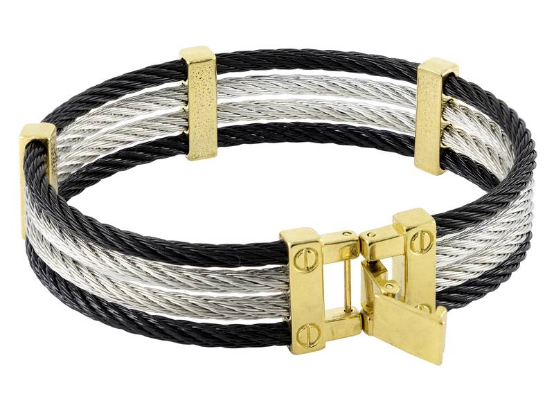 Rope black gold silver 316l surgical stainless steel openable free size kada bangle bracelet for men
