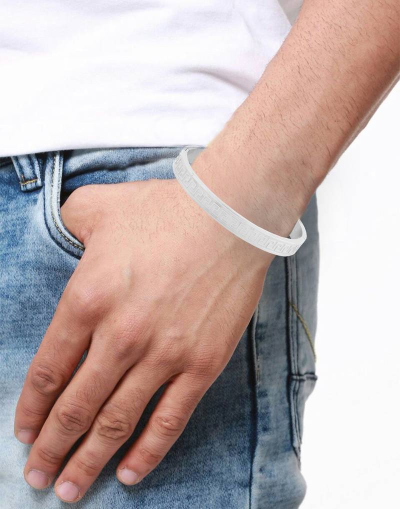 Italian designer silver 316l surgical stainless steel openable free size kada bangle bracelet men