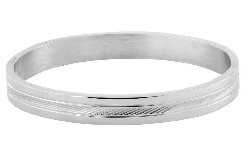 Italian etched silver 316l surgical stainless steel openable free size kada bangle bracelet men