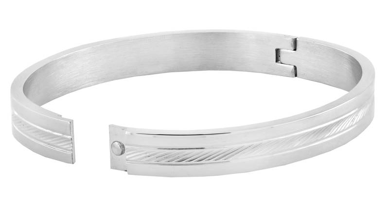 Italian etched silver 316l surgical stainless steel openable free size kada bangle bracelet men