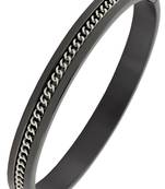 Designer curb silver black 316l surgical stainless steel openable free size kada bangle bracelet men
