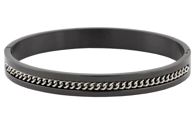 Designer curb silver black 316l surgical stainless steel openable free size kada bangle bracelet men
