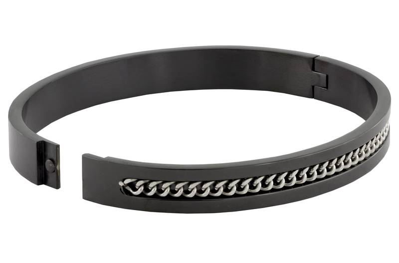 Designer curb silver black 316l surgical stainless steel openable free size kada bangle bracelet men