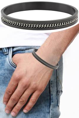 Designer curb silver black 316l surgical stainless steel openable free size kada bangle bracelet men 4