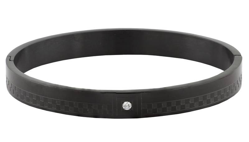 Formula 1 checks american diamond black stainless steel openable free size kada bangle bracelet men boy