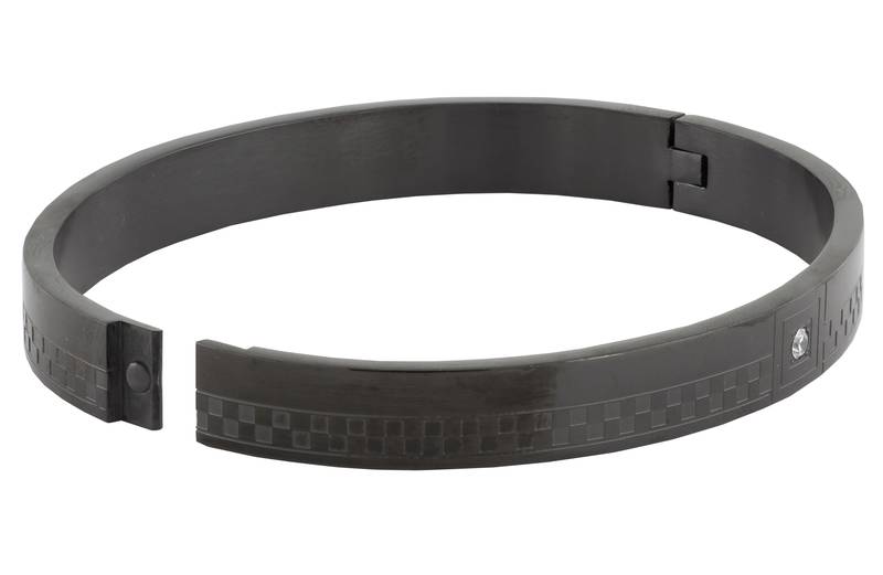 Formula 1 checks american diamond black stainless steel openable free size kada bangle bracelet men boy