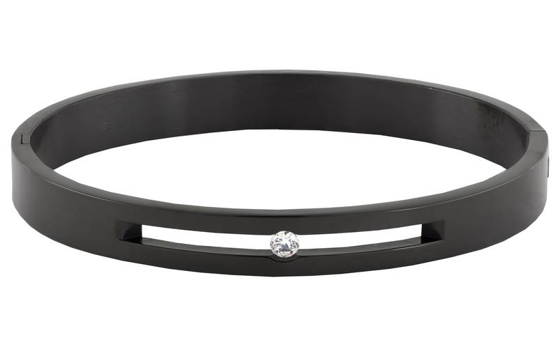 Formula 1 checks american diamond black stainless steel openable free size kada bangle bracelet men boy