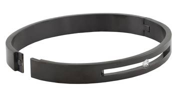 Formula 1 checks american diamond black stainless steel openable free size kada bangle bracelet men boy 3