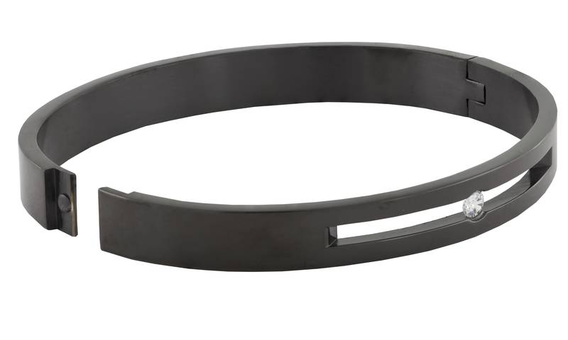 Formula 1 checks american diamond black stainless steel openable free size kada bangle bracelet men boy