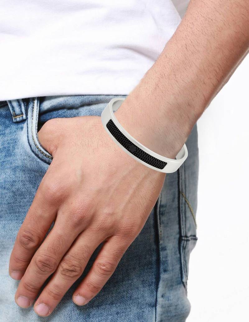 German luxury designer silver black 316l surgical stainless steel kada bangle bracelet for men