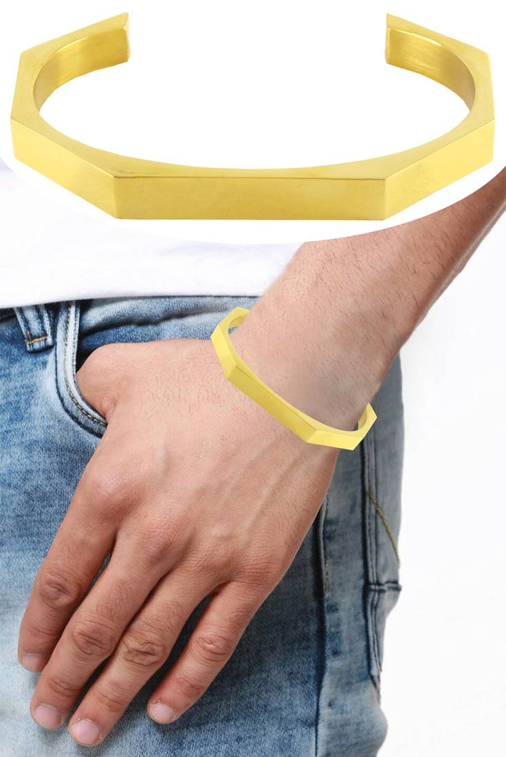 Handcuff 18k gold plated 316l surgical stainless steel cuff kada bangle bracelet for men