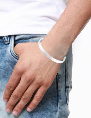 Handcuff glossy silver plated 316l surgical stainless steel cuff kada bangle bracelet for men 2