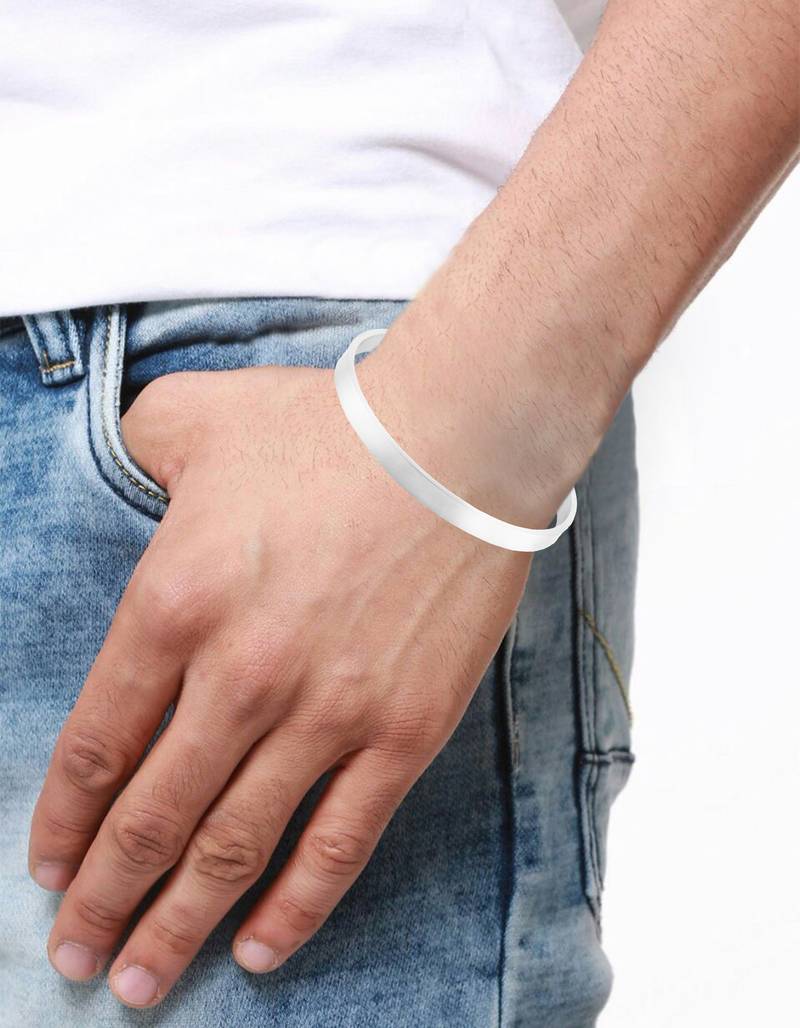 Handcuff glossy silver plated 316l surgical stainless steel cuff kada bangle bracelet for men