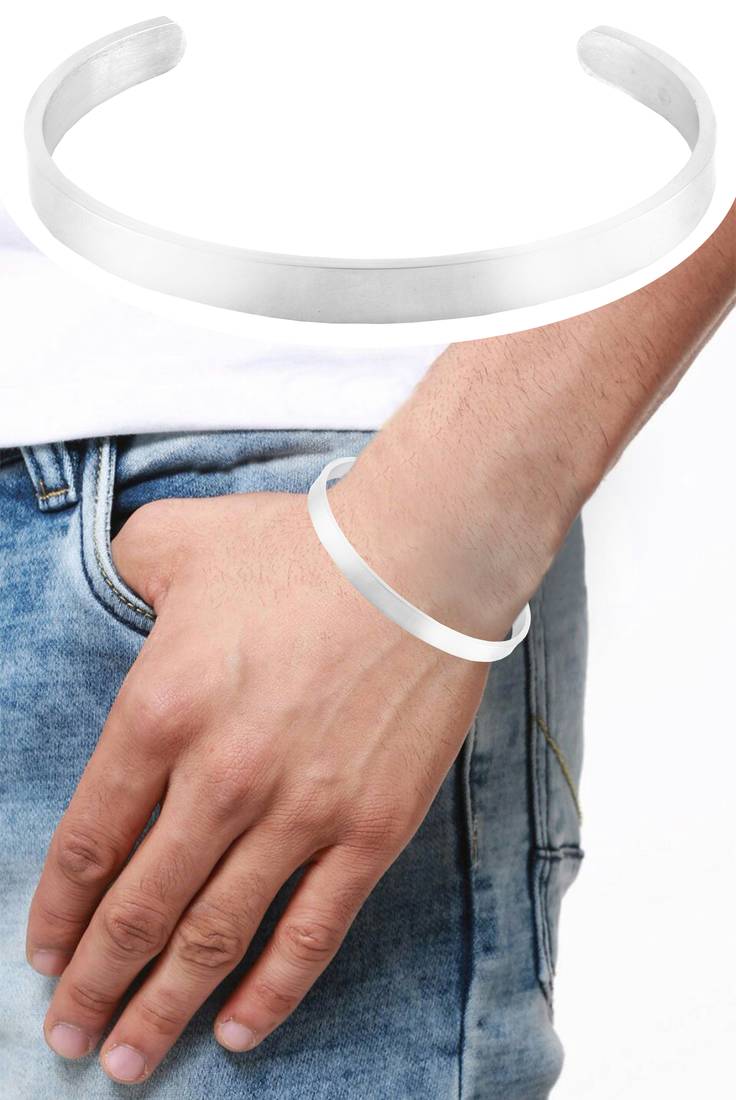 Handcuff glossy silver plated 316l surgical stainless steel cuff kada bangle bracelet for men