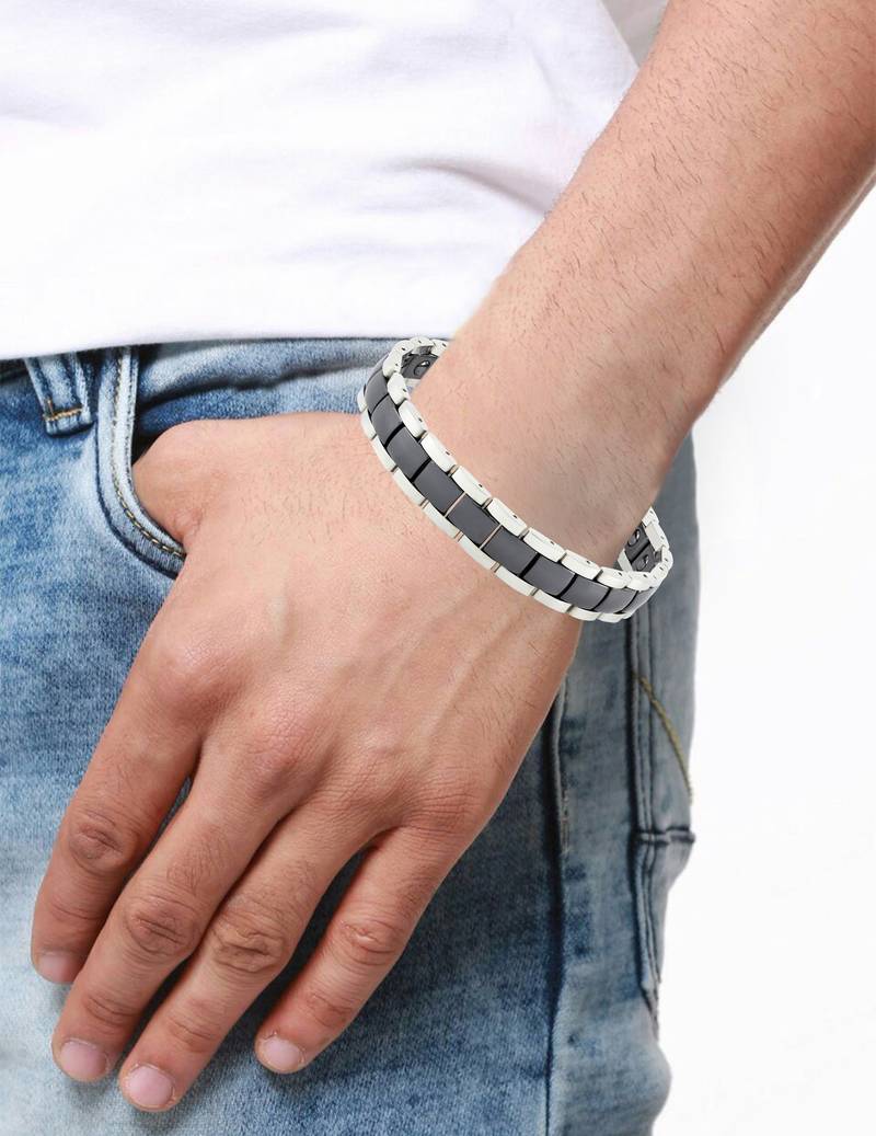 Black ceramic silver plated 316l surgical stainless steel bracelet for boys men