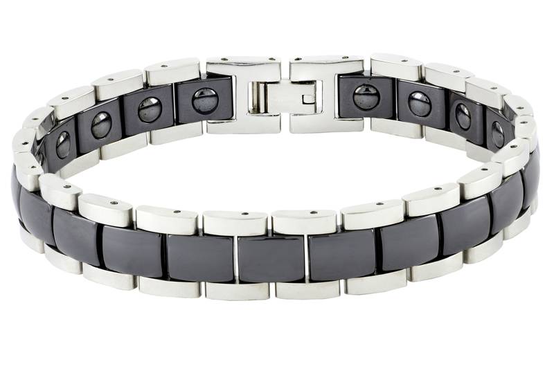 Black ceramic silver plated 316l surgical stainless steel bracelet for boys men