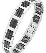 Checkered black ceramic silver plated 316l surgical stainless steel bracelet for boys men