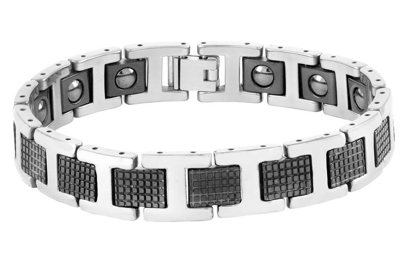 Checkered black ceramic silver plated 316l surgical stainless steel bracelet for boys men