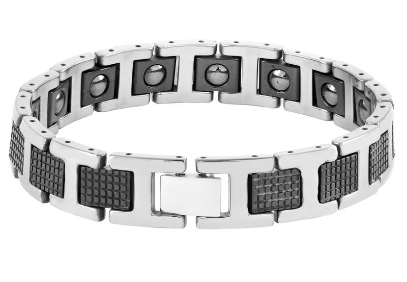 Checkered black ceramic silver plated 316l surgical stainless steel bracelet for boys men