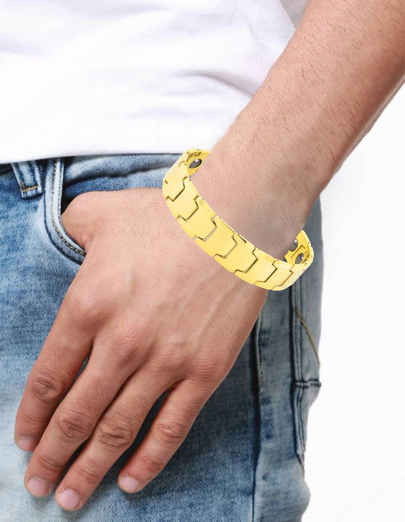 Glossy 18k gold plated 316l surgical stainless steel bracelet for boys men