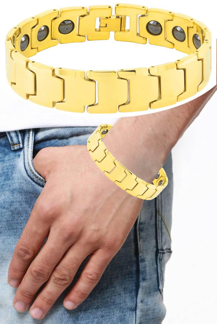 Glossy 18k gold plated 316l surgical stainless steel bracelet for boys men