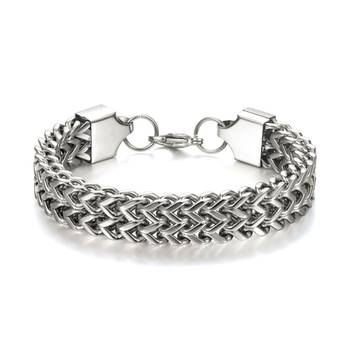 Wheat glossy silver plated 316l surgical stainless steel bracelet for boys men 2
