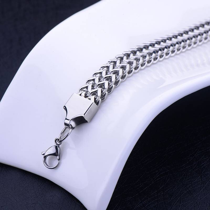 Wheat glossy silver plated 316l surgical stainless steel bracelet for boys men