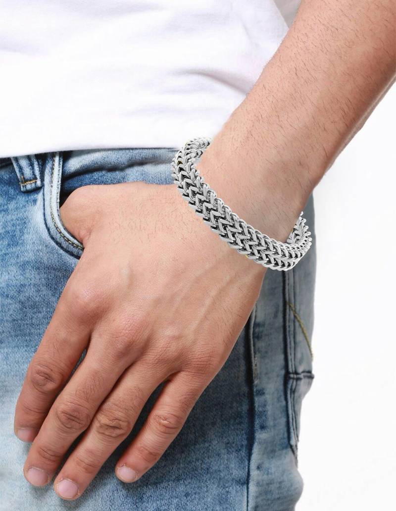 Wheat glossy silver plated 316l surgical stainless steel bracelet for boys men