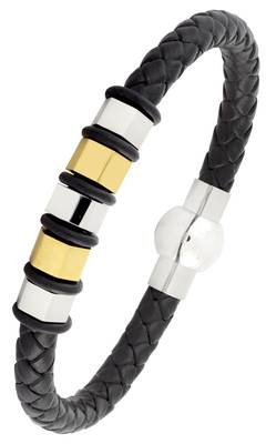 3d high quality braided 100% genuine leather 316l stainless steel wrist band bracelet men 1