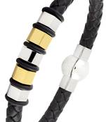 3d high quality braided 100% genuine leather 316l stainless steel wrist band bracelet men