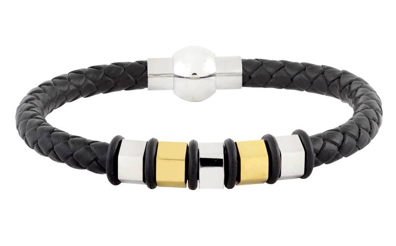 3d high quality braided 100% genuine leather 316l stainless steel wrist band bracelet men