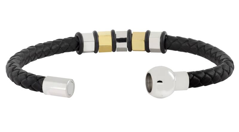 3d high quality braided 100% genuine leather 316l stainless steel wrist band bracelet men