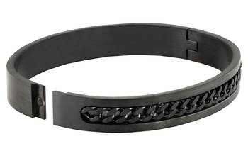 Designer curb silver black 316l surgical stainless steel openable free size kada bangle bracelet men 4