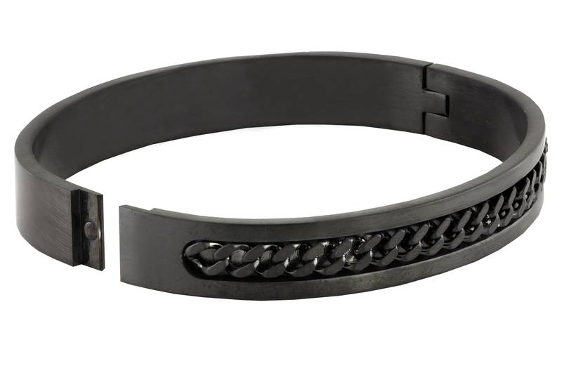 Designer curb silver black 316l surgical stainless steel openable free size kada bangle bracelet men