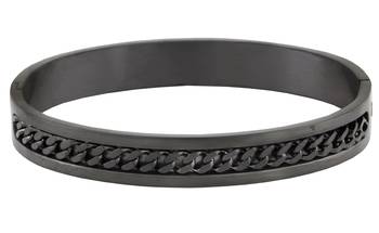 Designer curb silver black 316l surgical stainless steel openable free size kada bangle bracelet men 5
