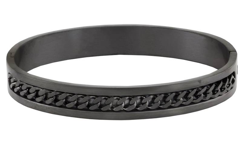Designer curb silver black 316l surgical stainless steel openable free size kada bangle bracelet men