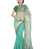 Green embroidered art silk saree with blouse