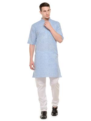 Light Blue  and  White Modi Kurta  and  Pyjama Set For Men 1