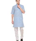 Light Blue  and  White Modi Kurta  and  Pyjama Set For Men