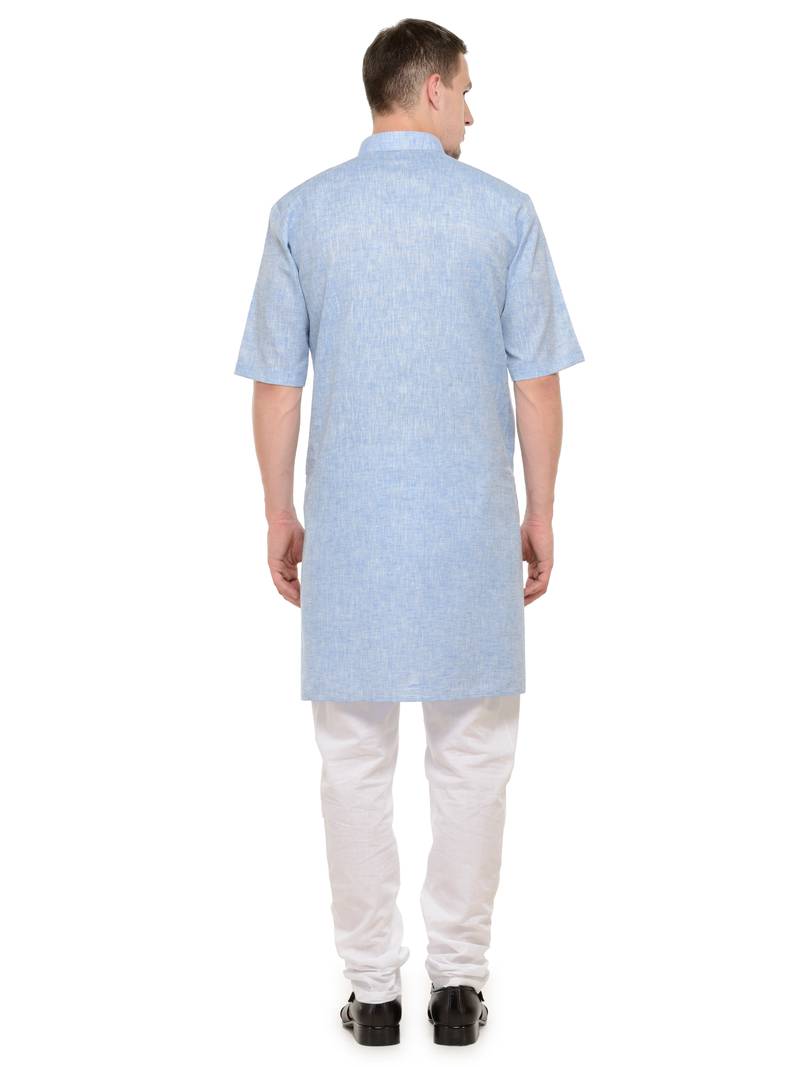 Light Blue  and  White Modi Kurta  and  Pyjama Set For Men