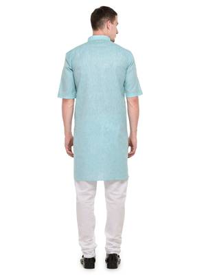Sky Blue  and  White Modi kurta  and  Pyjama Set For Men 3