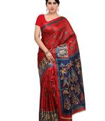 Red printed khadi saree with blouse