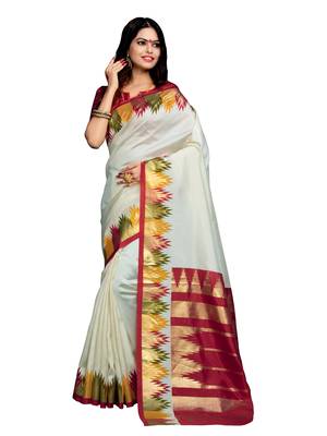 Cream festive saree with blouse 1