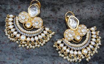 Pearly Polki Diamond ChandBali Earrings 1