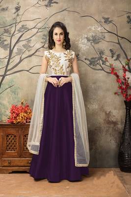 Wine embroidered taffeta salwar with dupatta 1