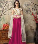 Rani pink embroidered taffeta salwar with dupatta