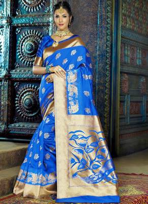 Light blue woven kanchipuram silk saree with blouse 1