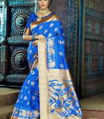 Light blue woven kanchipuram silk saree with blouse
