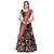 Fabron Navy blue embroidered semi velvet semi stitched lehenga choli material with peach net dupatta