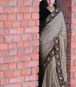 Dull gold georgette designer saree in black velvet border-SR5715